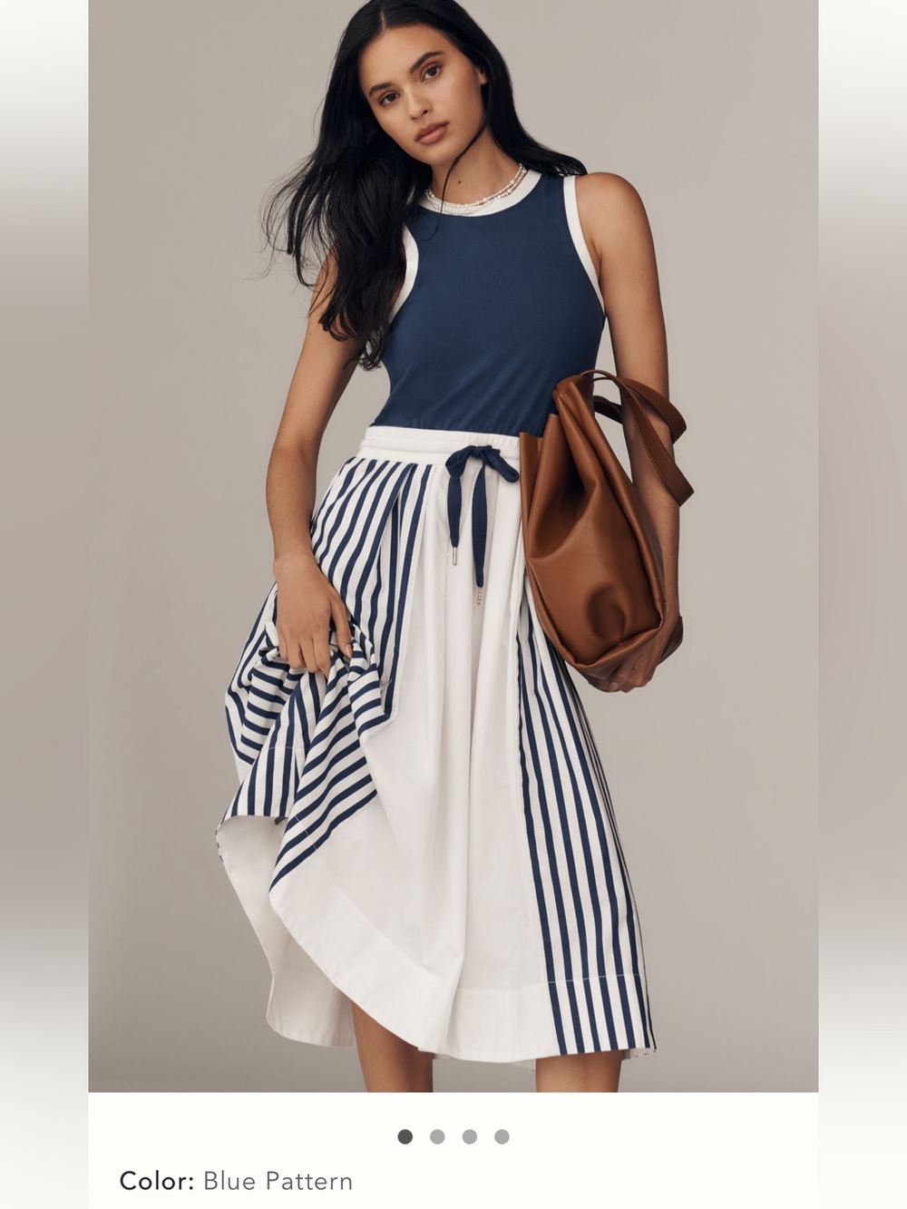 NWT Daily Practice Drawstring Twofer Midi Dress Navy XXS Anthropologie